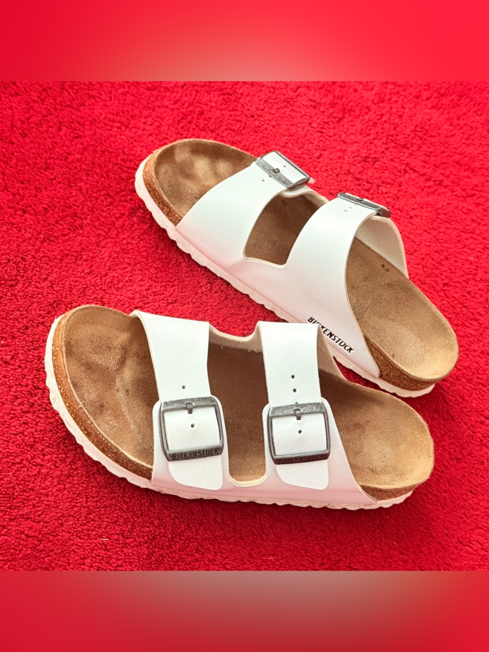 Birkenstock White Leather Arizona Double-Buckle Sandals sz 40